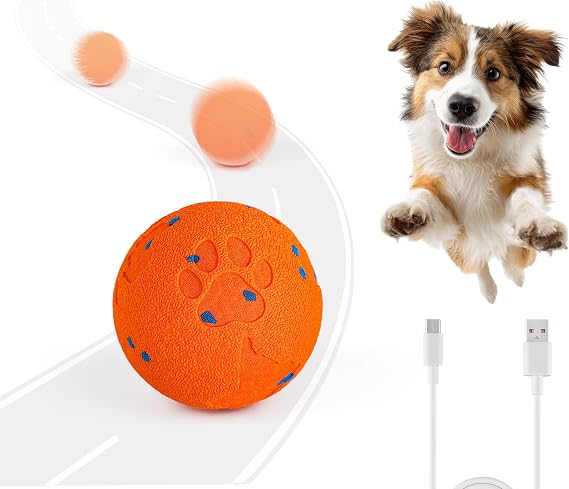 Interactive Dog Ball Toys, Smart Motion-Activated 2-Mode Automatic Bouncing Ball, E-TPU Material, USB Rechargeable, Enrichment Mental Stimulation Toy for Medium Large Dogs, 3.3 Inches