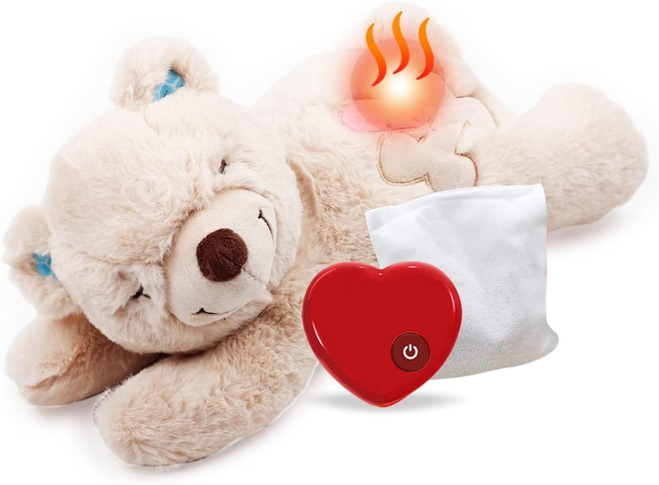Heartbeat Dog Toy, Puppy Sleeping Buddy Cuddle Toy, Dog Soothing Plush Toy with Warm Bag, Crate Training Puppy Stuffed Animal Gift Toys, Heartbeat Box with USB Charging