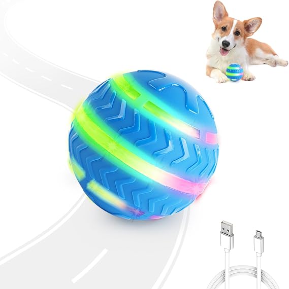 Interactive LED Dog Ball for Boredom Motion Activated Moving Dog Balls Toy Lights Up for Day/Night Play, Dog Enrichment Mental Stimulation Toys for Puppy, USB Rechargeable Dog Toys