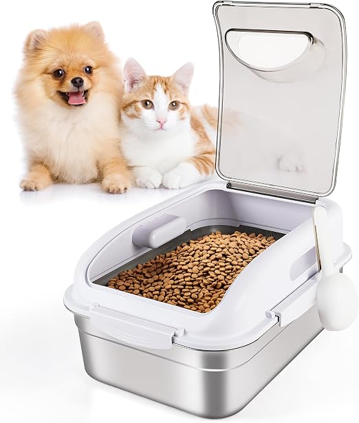 304 Stainless Steel Dog Food Storage Container, Airtight Mouse Proof Storage Bin with Lid and Scoop, Pet Food Storage Container for Dog, Cat & Bird Seed, Up to 11 Lbs, Keep Food Fresh