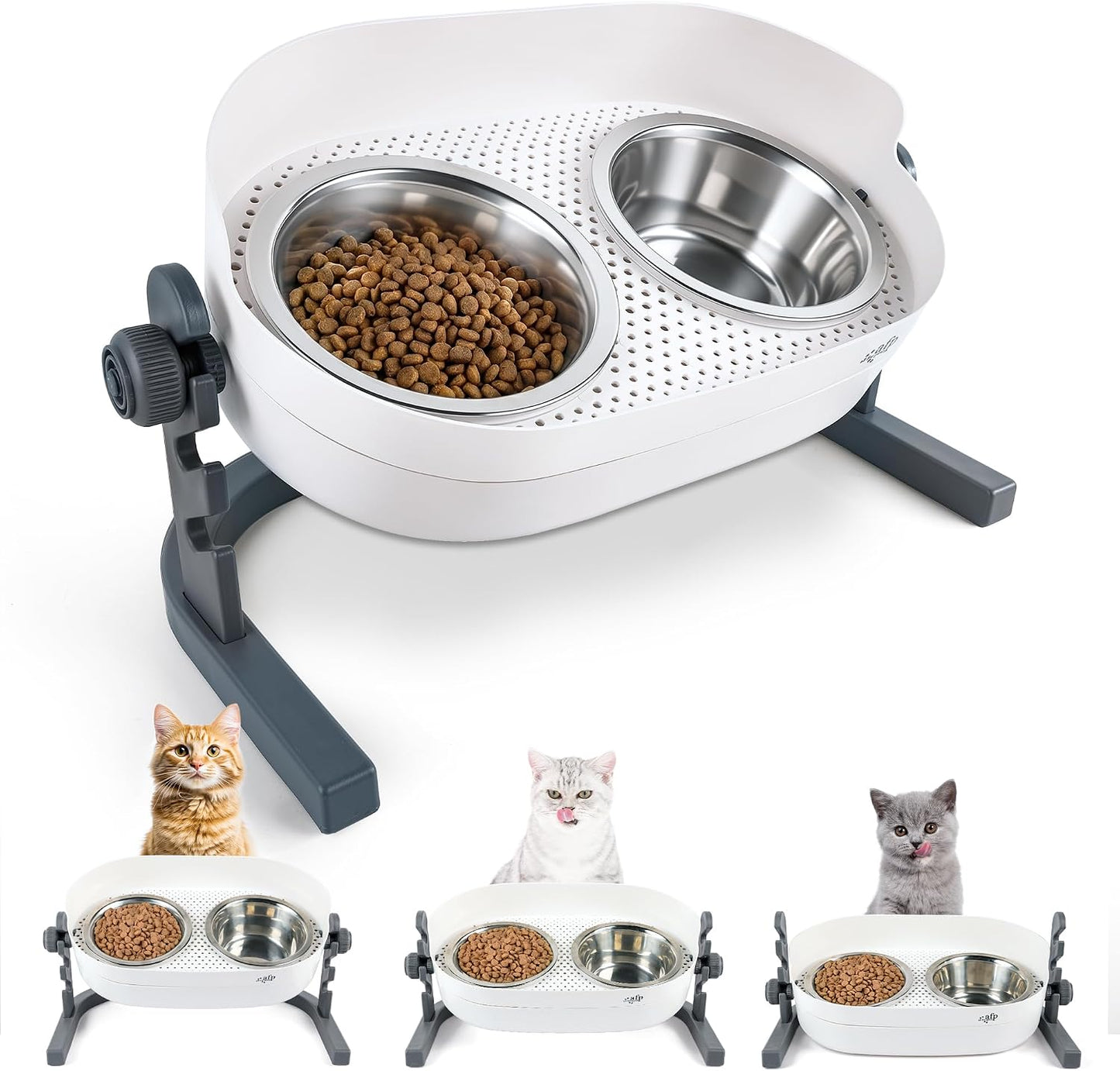 Height Adjustable Cat Elevated Bowls Stainless Steel Dog Food Water Bowls, Height Adjustable Cat Feeder Mess Proof Pet Feeding Bowls for Small to Large Size Cats
