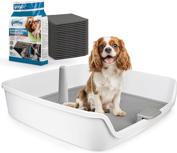 Dog Pee Pad Holder with Removable Post, 23.6" Indoor Dog Potty Training Tray, Puppy Toilet Litter Box for Small to Medium Sized Dogs