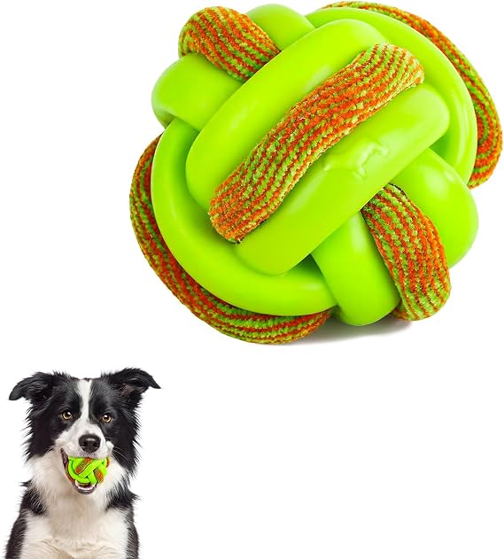 Rope Dog Ball Toys, Durable Interactive Dog Toys with Tough TPE and Braided Rope for Chewing, Fetching, and Training, Dog Rope Balls for Small, Medium & Large Dogs