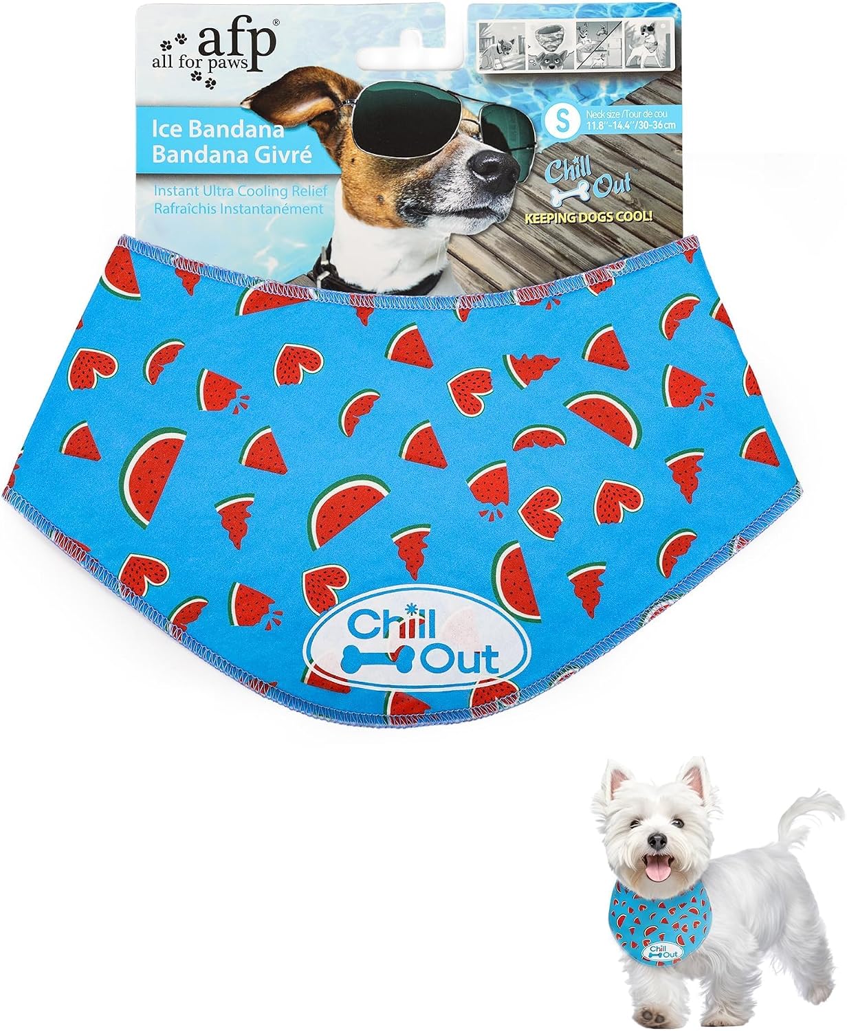 Dog Cooling Bandana – Ice Neck Wrap for Summer, Cooling Bandanas for Dogs with Cute Watermelon Pattern, Blue (L)
