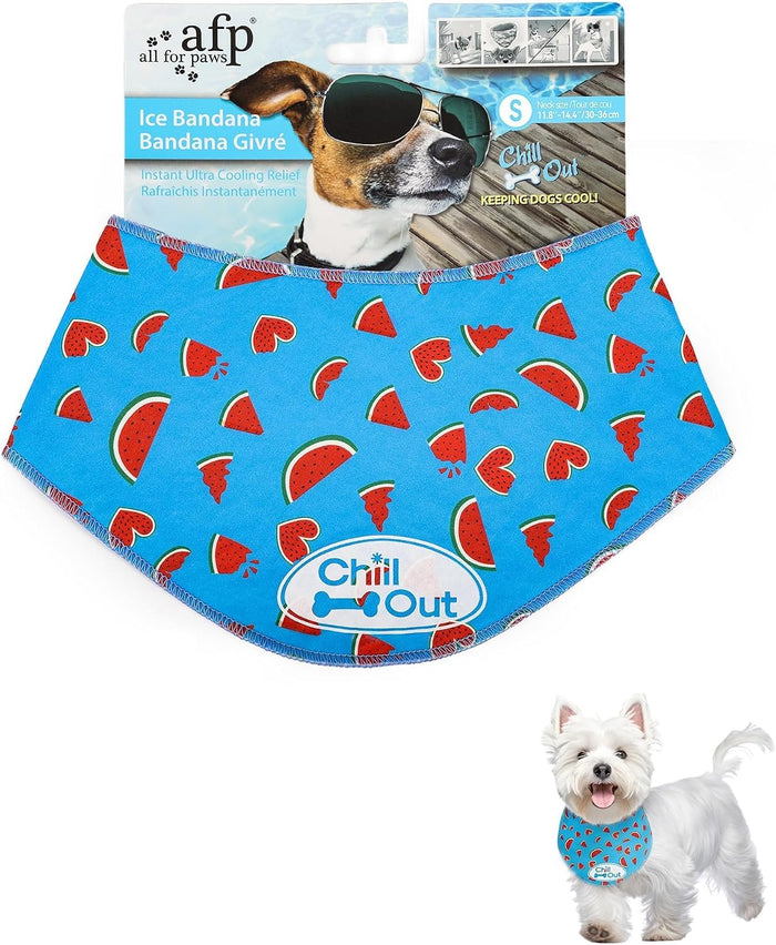 Dog Cooling Bandana – Ice Neck Wrap for Summer, Cooling Bandanas for Dogs with Cute Watermelon Pattern, Blue (L)